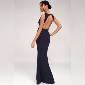 NWOT Lulus SMALL Mine Navy Blue Backless Maxi Dress Gown Wedding Bridesmaid